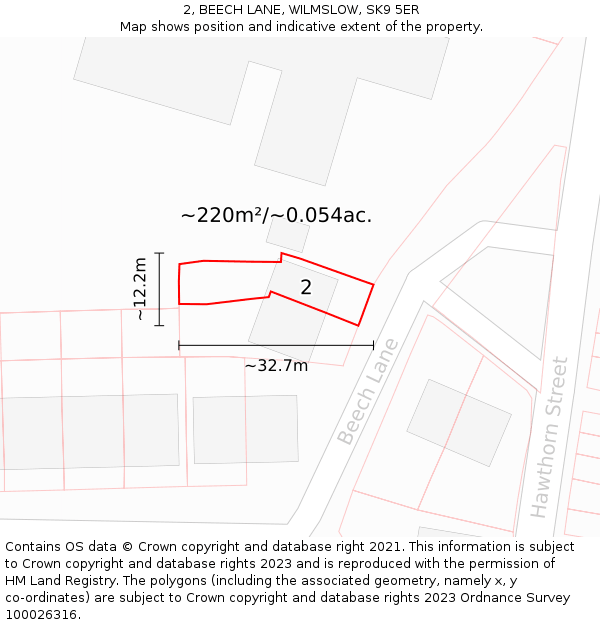 2, BEECH LANE, WILMSLOW, SK9 5ER: Plot and title map