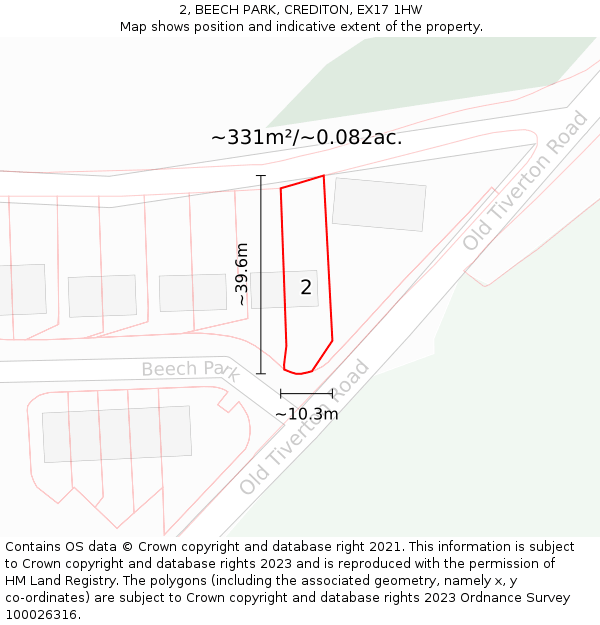 2, BEECH PARK, CREDITON, EX17 1HW: Plot and title map