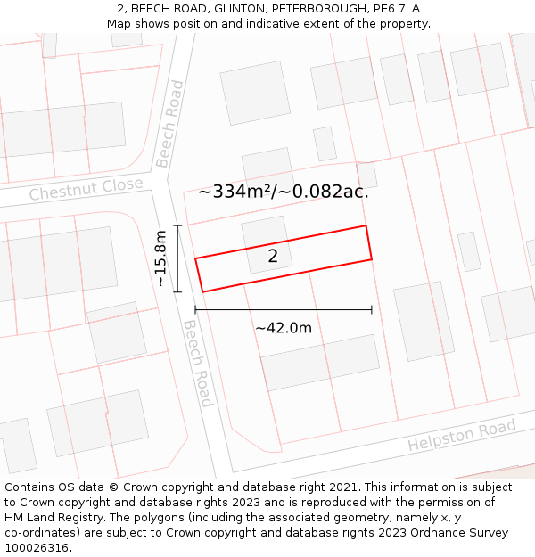2, BEECH ROAD, GLINTON, PETERBOROUGH, PE6 7LA: Plot and title map