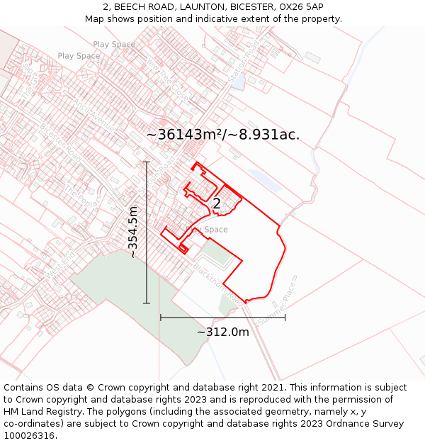 2, BEECH ROAD, LAUNTON, BICESTER, OX26 5AP: Plot and title map