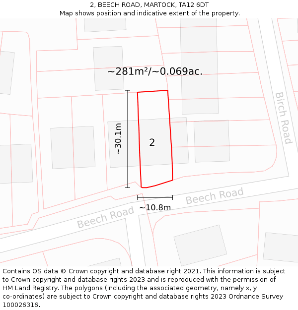 2, BEECH ROAD, MARTOCK, TA12 6DT: Plot and title map