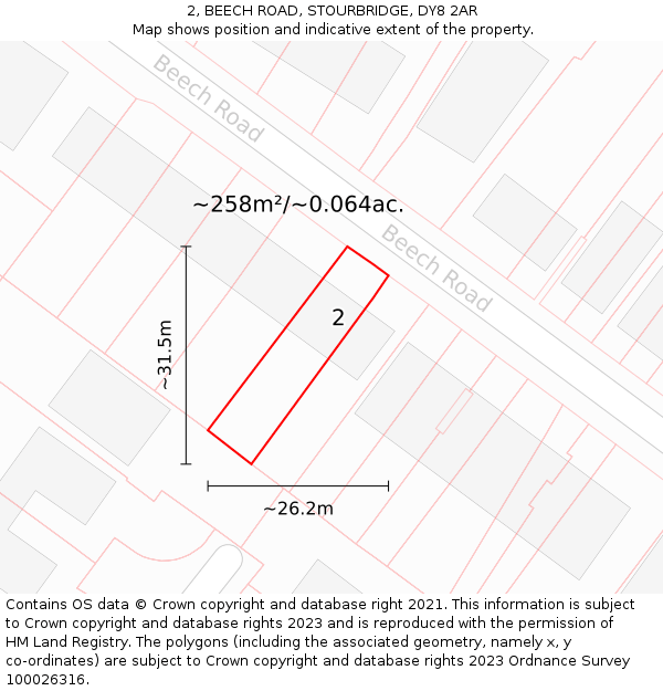 2, BEECH ROAD, STOURBRIDGE, DY8 2AR: Plot and title map