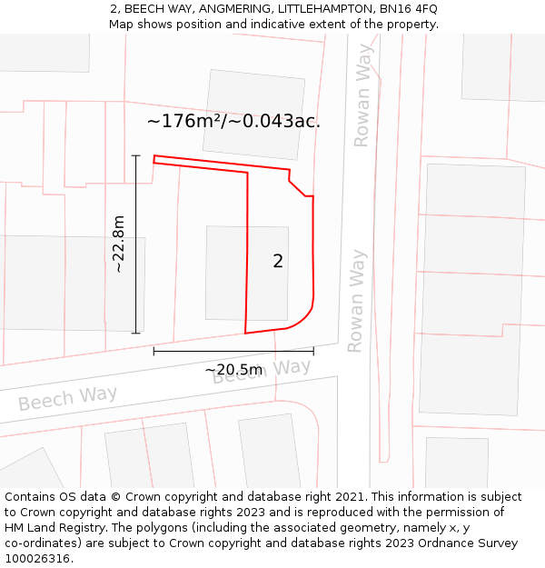 2, BEECH WAY, ANGMERING, LITTLEHAMPTON, BN16 4FQ: Plot and title map
