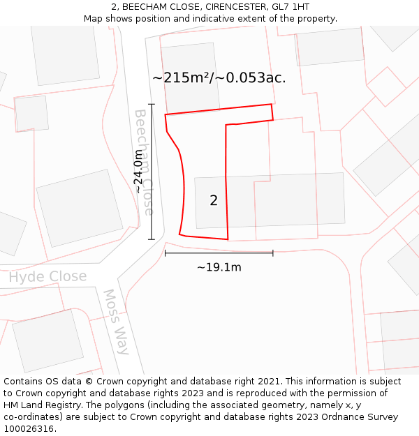 2, BEECHAM CLOSE, CIRENCESTER, GL7 1HT: Plot and title map