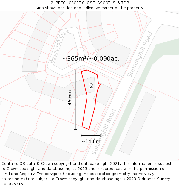 2, BEECHCROFT CLOSE, ASCOT, SL5 7DB: Plot and title map