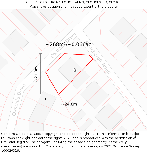 2, BEECHCROFT ROAD, LONGLEVENS, GLOUCESTER, GL2 9HF: Plot and title map