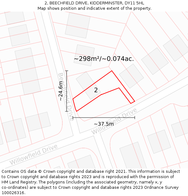 2, BEECHFIELD DRIVE, KIDDERMINSTER, DY11 5HL: Plot and title map