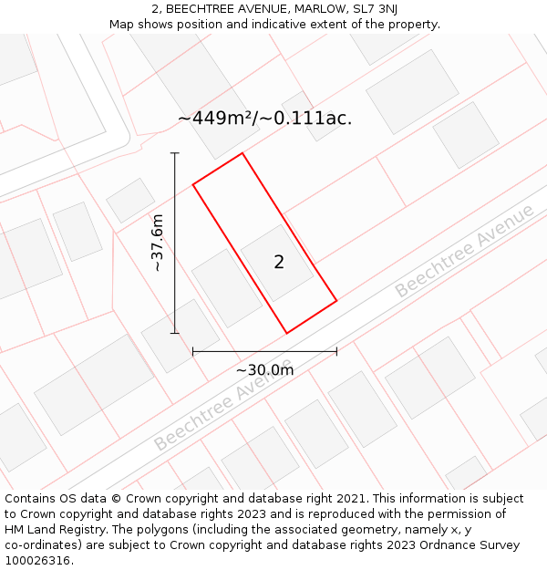2, BEECHTREE AVENUE, MARLOW, SL7 3NJ: Plot and title map