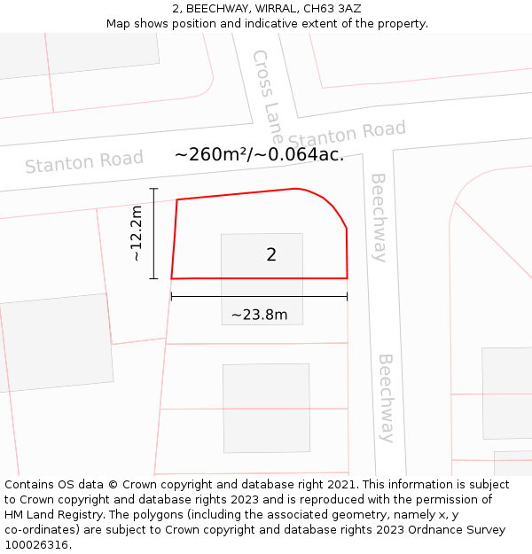 2, BEECHWAY, WIRRAL, CH63 3AZ: Plot and title map