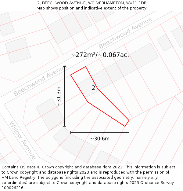 2, BEECHWOOD AVENUE, WOLVERHAMPTON, WV11 1DR: Plot and title map