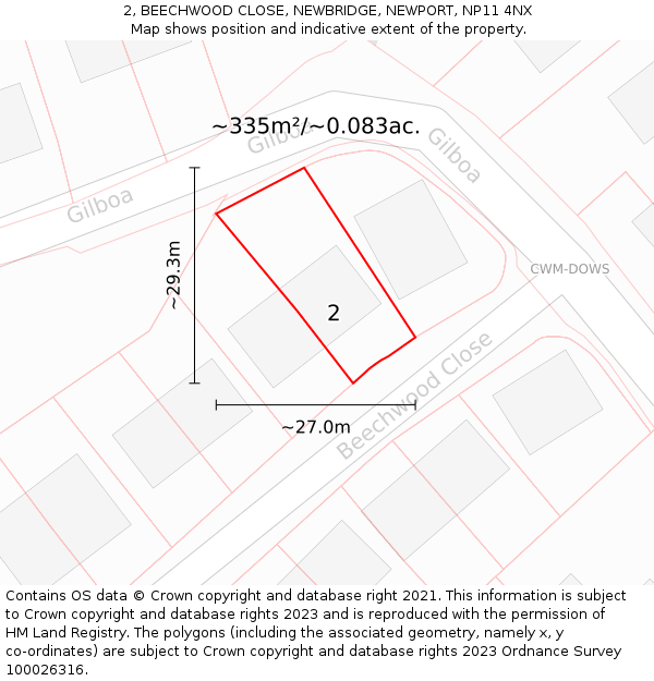 2, BEECHWOOD CLOSE, NEWBRIDGE, NEWPORT, NP11 4NX: Plot and title map