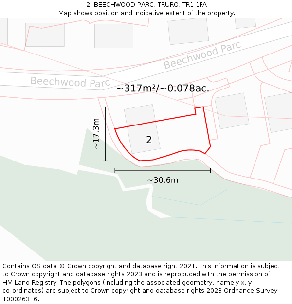 2, BEECHWOOD PARC, TRURO, TR1 1FA: Plot and title map