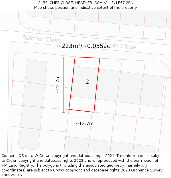 2, BELCHER CLOSE, HEATHER, COALVILLE, LE67 2RN: Plot and title map