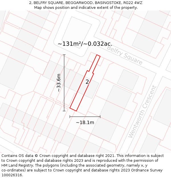 2, BELFRY SQUARE, BEGGARWOOD, BASINGSTOKE, RG22 4WZ: Plot and title map