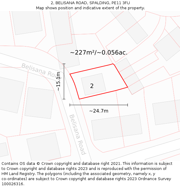2, BELISANA ROAD, SPALDING, PE11 3FU: Plot and title map