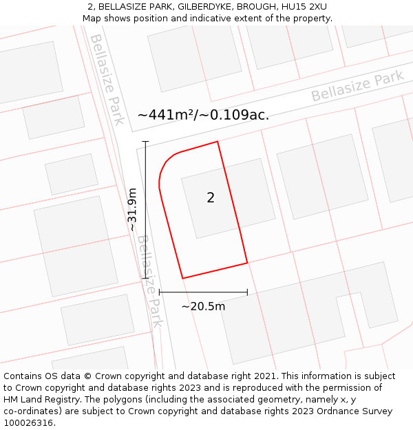 2, BELLASIZE PARK, GILBERDYKE, BROUGH, HU15 2XU: Plot and title map