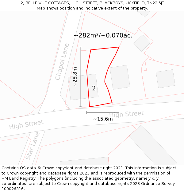 2, BELLE VUE COTTAGES, HIGH STREET, BLACKBOYS, UCKFIELD, TN22 5JT: Plot and title map