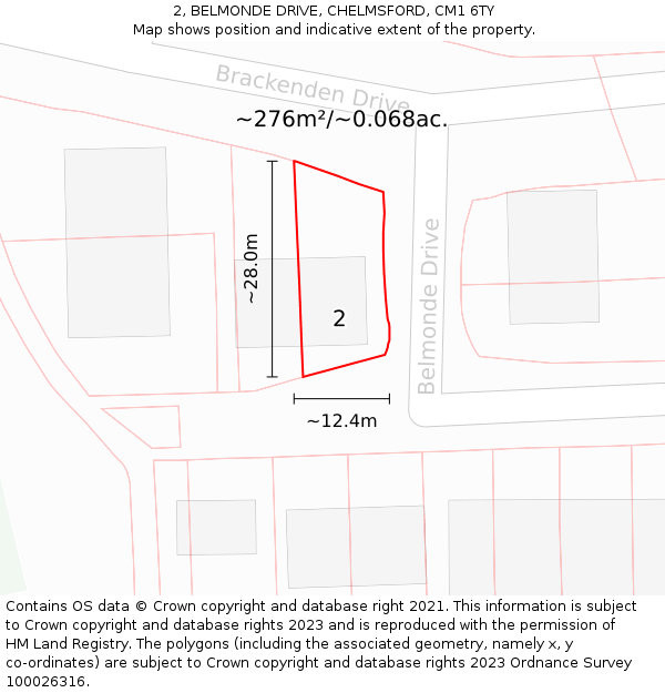 2, BELMONDE DRIVE, CHELMSFORD, CM1 6TY: Plot and title map