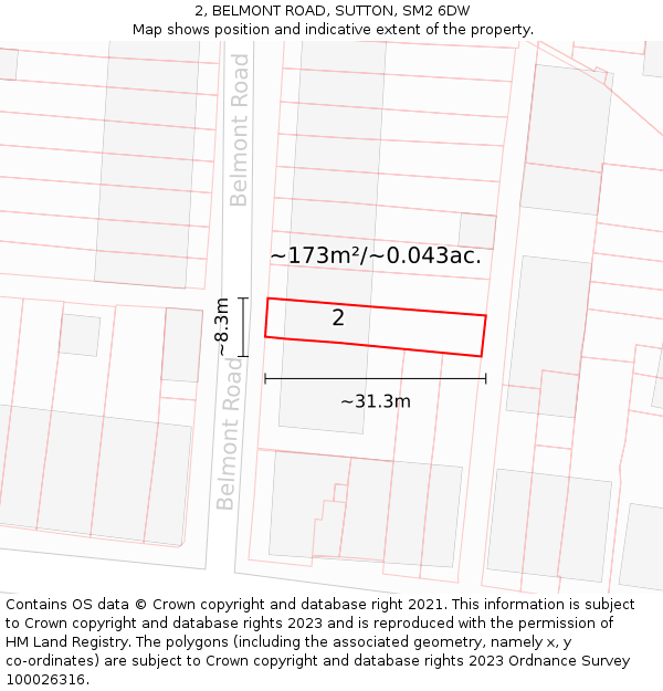 2, BELMONT ROAD, SUTTON, SM2 6DW: Plot and title map
