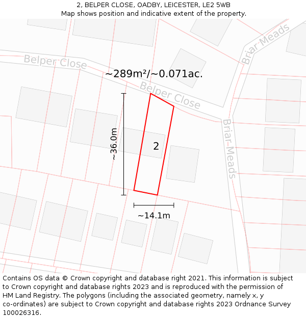 2, BELPER CLOSE, OADBY, LEICESTER, LE2 5WB: Plot and title map