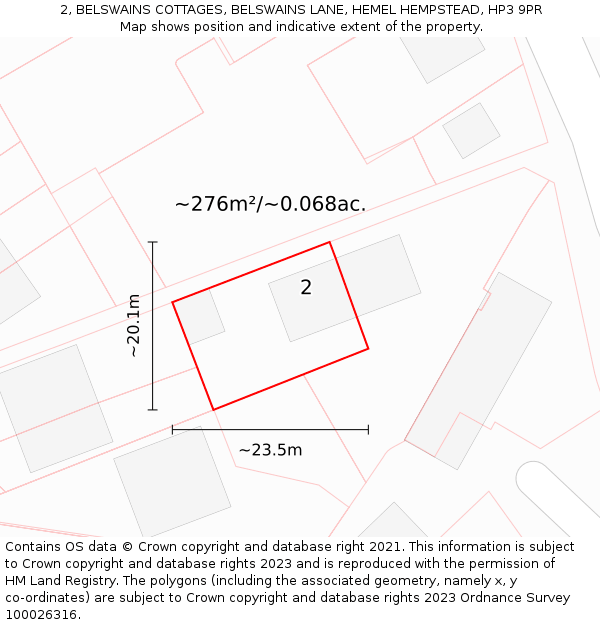 2, BELSWAINS COTTAGES, BELSWAINS LANE, HEMEL HEMPSTEAD, HP3 9PR: Plot and title map