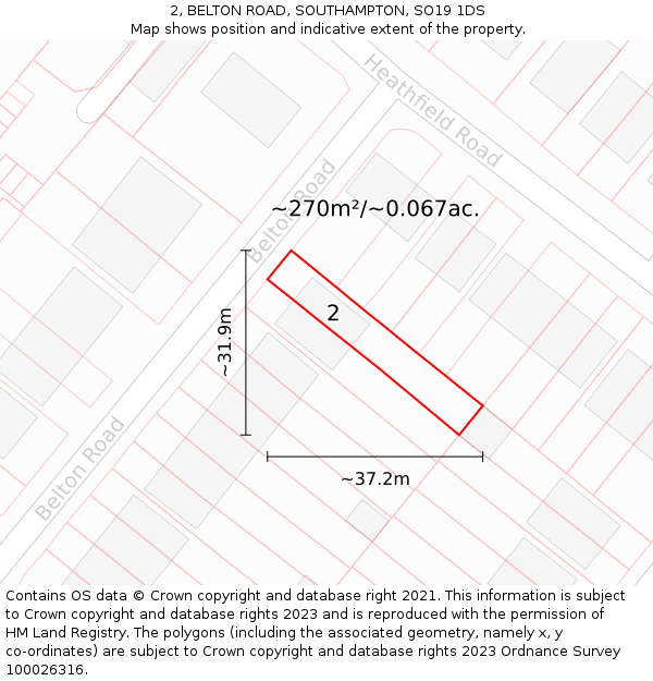 2, BELTON ROAD, SOUTHAMPTON, SO19 1DS: Plot and title map