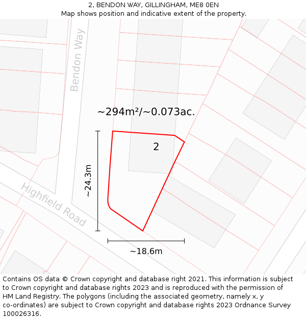 2, BENDON WAY, GILLINGHAM, ME8 0EN: Plot and title map
