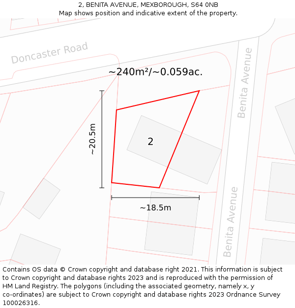 2, BENITA AVENUE, MEXBOROUGH, S64 0NB: Plot and title map