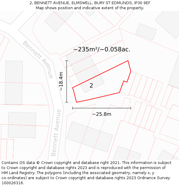 2, BENNETT AVENUE, ELMSWELL, BURY ST EDMUNDS, IP30 9EF: Plot and title map