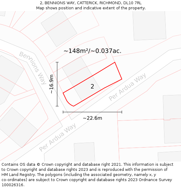 2, BENNIONS WAY, CATTERICK, RICHMOND, DL10 7RL: Plot and title map