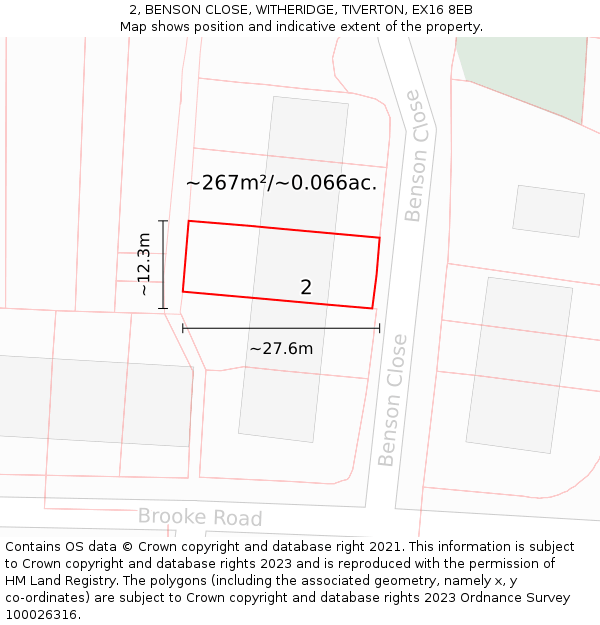 2, BENSON CLOSE, WITHERIDGE, TIVERTON, EX16 8EB: Plot and title map