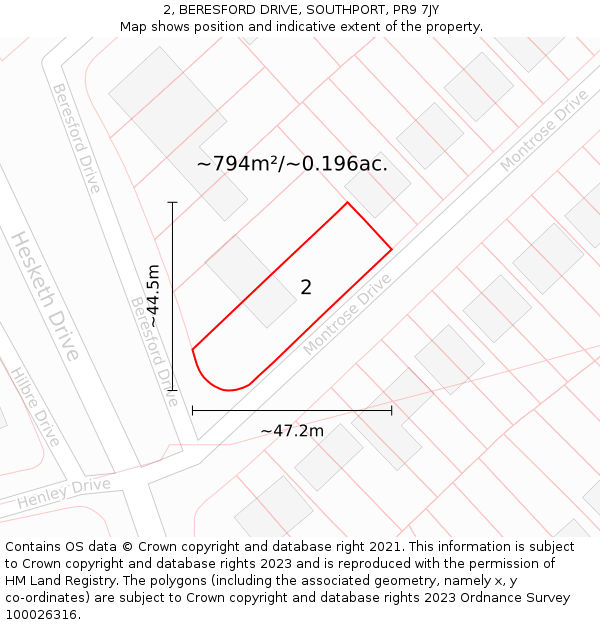 2, BERESFORD DRIVE, SOUTHPORT, PR9 7JY: Plot and title map