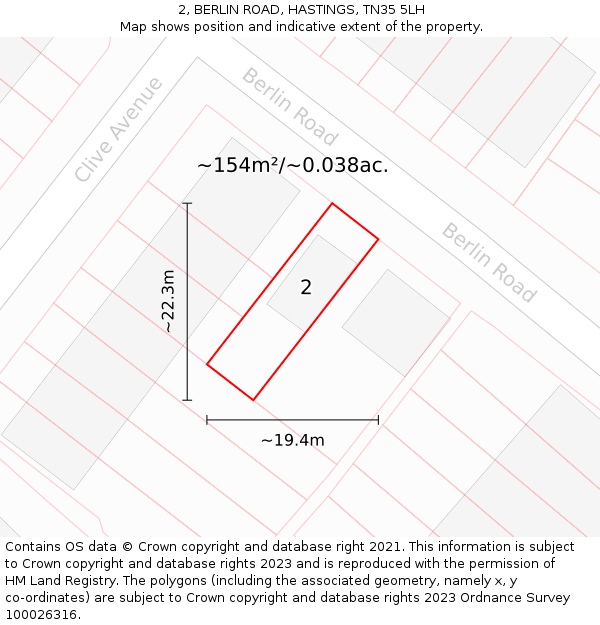 2, BERLIN ROAD, HASTINGS, TN35 5LH: Plot and title map