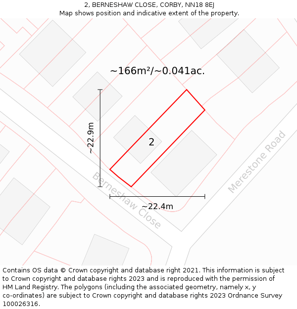 2, BERNESHAW CLOSE, CORBY, NN18 8EJ: Plot and title map