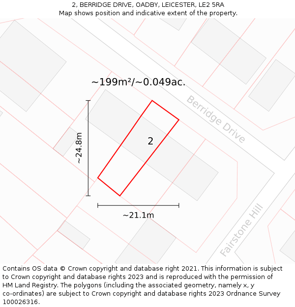 2, BERRIDGE DRIVE, OADBY, LEICESTER, LE2 5RA: Plot and title map