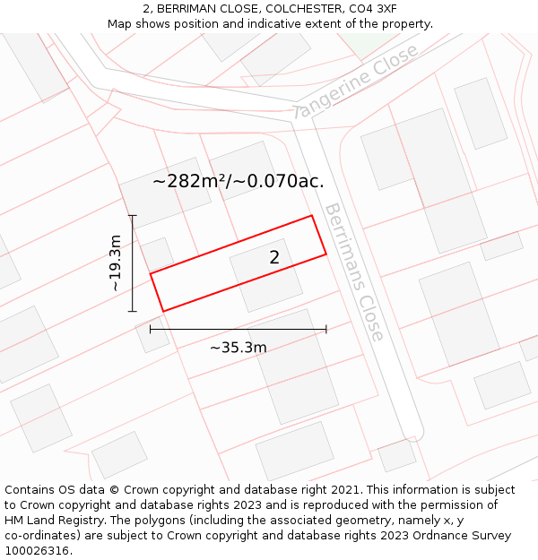 2, BERRIMAN CLOSE, COLCHESTER, CO4 3XF: Plot and title map