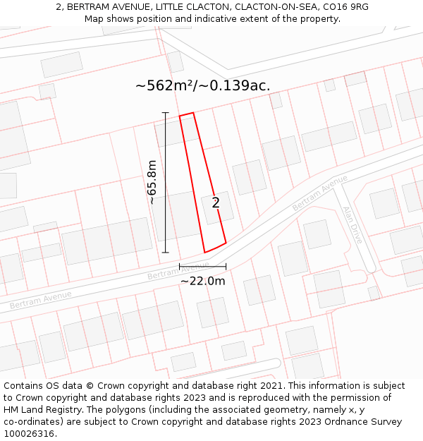 2, BERTRAM AVENUE, LITTLE CLACTON, CLACTON-ON-SEA, CO16 9RG: Plot and title map