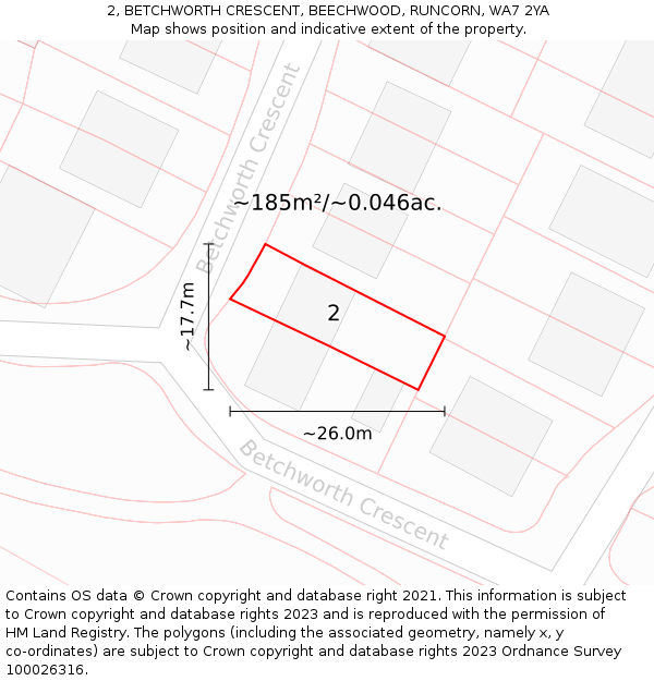 2, BETCHWORTH CRESCENT, BEECHWOOD, RUNCORN, WA7 2YA: Plot and title map