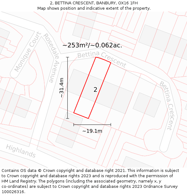 2, BETTINA CRESCENT, BANBURY, OX16 1FH: Plot and title map
