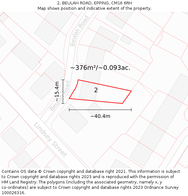 2, BEULAH ROAD, EPPING, CM16 6RH: Plot and title map