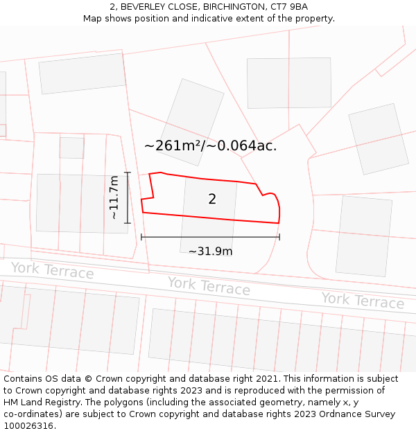 2, BEVERLEY CLOSE, BIRCHINGTON, CT7 9BA: Plot and title map