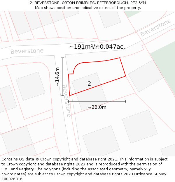 2, BEVERSTONE, ORTON BRIMBLES, PETERBOROUGH, PE2 5YN: Plot and title map