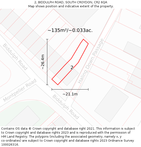 2, BIDDULPH ROAD, SOUTH CROYDON, CR2 6QA: Plot and title map