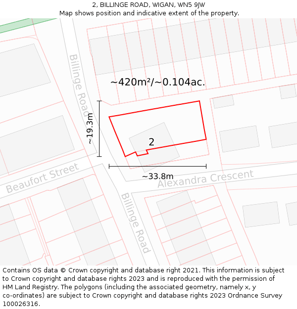 2, BILLINGE ROAD, WIGAN, WN5 9JW: Plot and title map