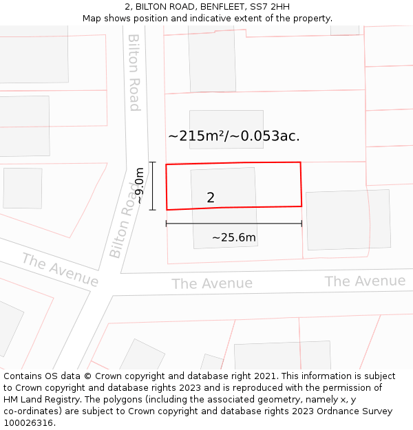 2, BILTON ROAD, BENFLEET, SS7 2HH: Plot and title map