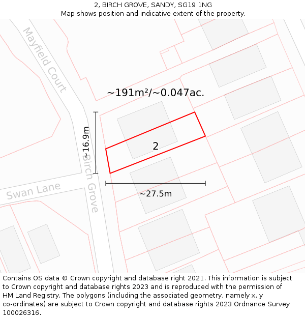 2, BIRCH GROVE, SANDY, SG19 1NG: Plot and title map