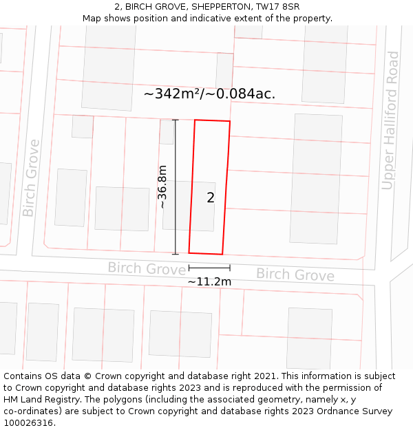 2, BIRCH GROVE, SHEPPERTON, TW17 8SR: Plot and title map