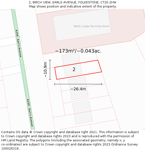 2, BIRCH VIEW, EARLS AVENUE, FOLKESTONE, CT20 2HW: Plot and title map