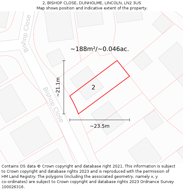 2, BISHOP CLOSE, DUNHOLME, LINCOLN, LN2 3US: Plot and title map