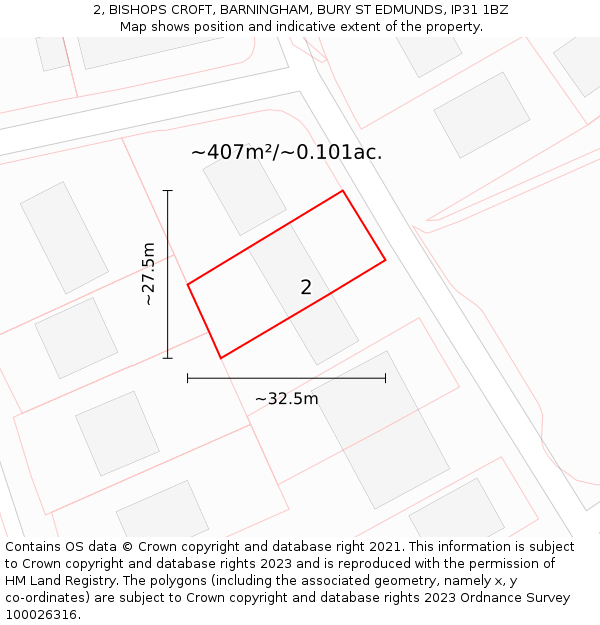 2, BISHOPS CROFT, BARNINGHAM, BURY ST EDMUNDS, IP31 1BZ: Plot and title map